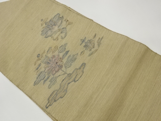 JAPANESE KIMONO / VINTAGE NAGOYA OBI / TSUMUGI / WOVEN ABSTRACT FLOWER